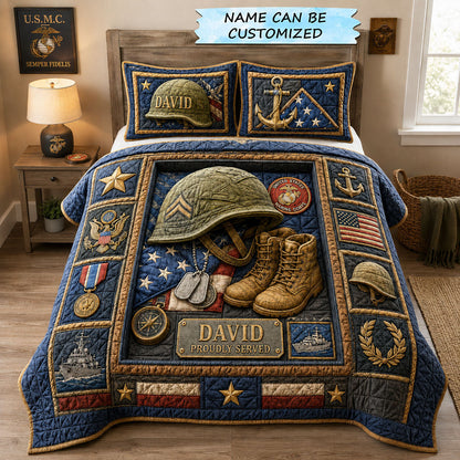Marine Military Service Tribute 3-Piece Quilted Bedding Set QTCUZ GFTOHNL2549