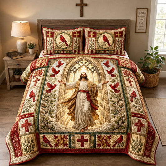 Jesus Cardinal Cathedral 3-Piece Quilted Bedding Set GFTOHNL2573