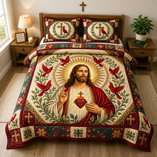 Sacred Heart Cardinal 3-Piece Quilted Bedding Set GFTOHNL2574