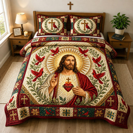 Sacred Heart Cardinal 3-Piece Quilted Bedding Set GFTOHNL2574