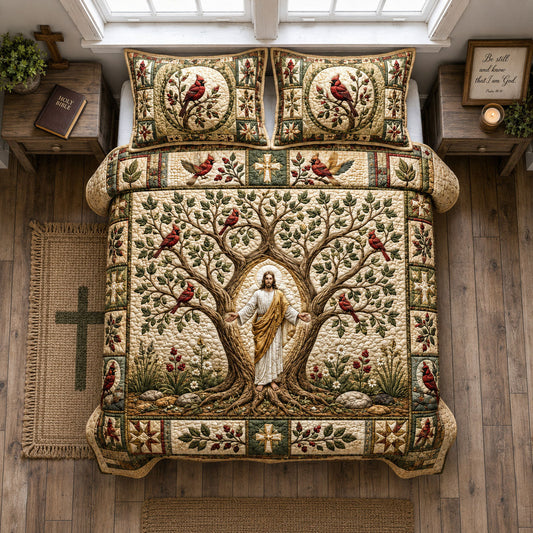 Jesus Tree Of Life 3-Piece Quilted Bedding Set GFTOHNL2575