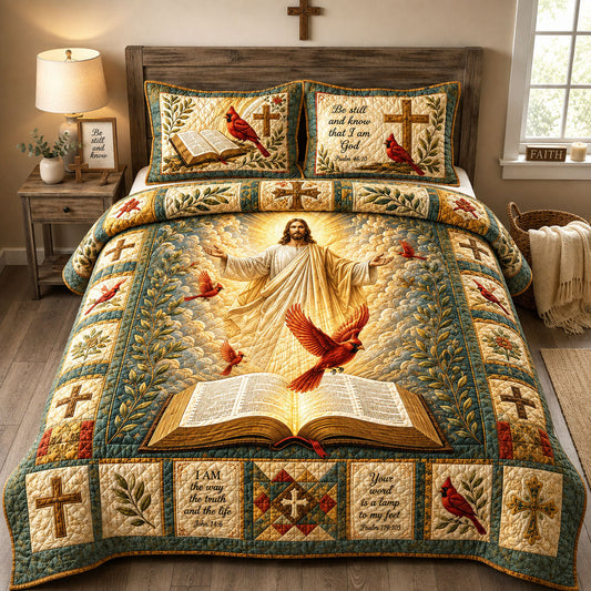 Jesus Bible Cardinal 3-Piece Quilted Bedding Set GFTOHNL2576