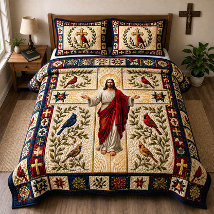 Jesus Cross Cardinal 3-Piece Quilted Bedding Set GFTOHNL2577