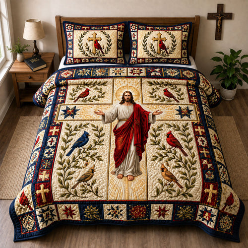 Jesus Cross Cardinal 3-Piece Quilted Bedding Set GFTOHNL2577