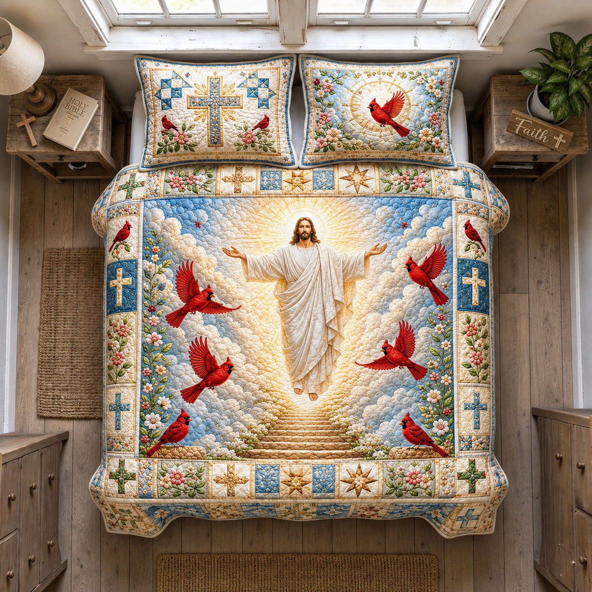 Jesus Heavenly Cardinal 3-Piece Quilted Bedding Set GFTOHNL2578