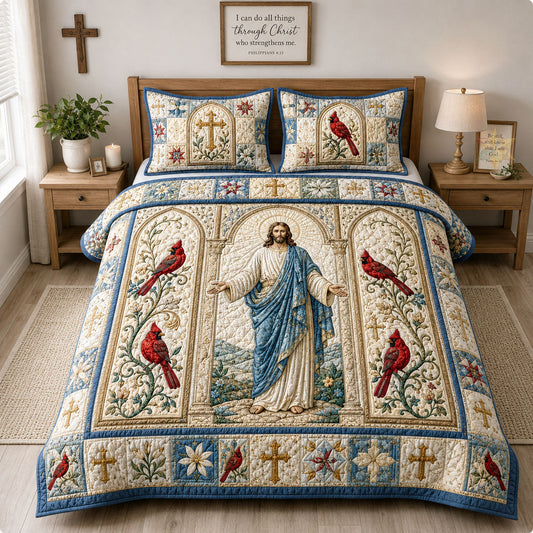 Jesus Faith Cardinal 3-Piece Quilted Bedding Set GFTOHNL2579