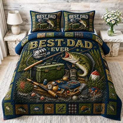 Best Dad Ever Fishing 3-Piece Quilted Bedding Set GFTOHNL259