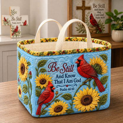 Be Still Sunflower Cardinal Quilted Storage Basket GFTOHNL2593