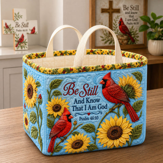 Be Still Sunflower Cardinal Quilted Storage Basket GFTOHNL2593