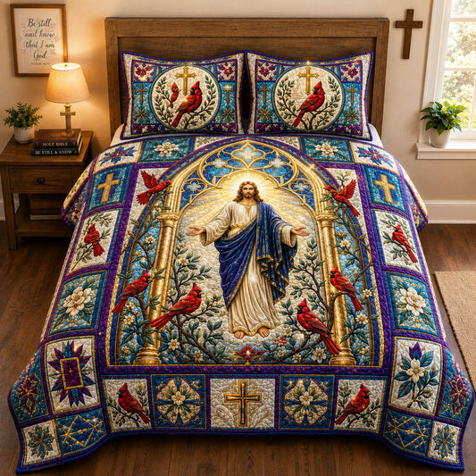 Jesus Cardinal Cathedral 3-Piece Quilted Bedding Set GFTOHNL2615