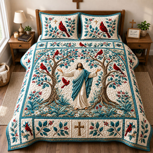 Jesus Cardinal Tree Of Life 3-Piece Quilted Bedding Set GFTOHNL2616