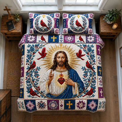 Sacred Heart Cardinal Blessing 3-Piece Quilted Bedding Set GFTOHNL2617
