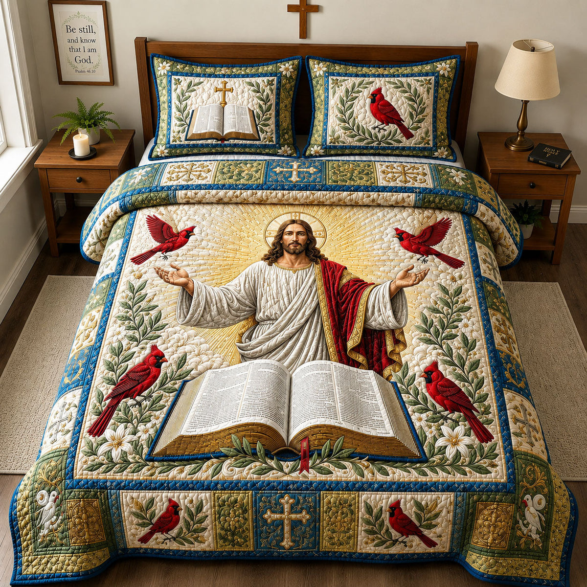Jesus Bible Cardinal Faith 3-Piece Quilted Bedding Set GFTOHNL2618