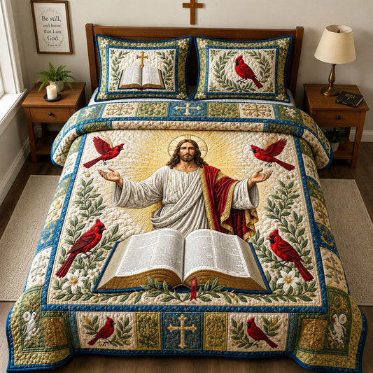 Jesus Bible Cardinal Faith 3-Piece Quilted Bedding Set GFTOHNL2618