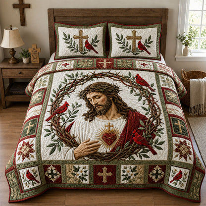 Sacred Heart Crown Of Thorns 3-Piece Quilted Bedding Set GFTOHNL2620