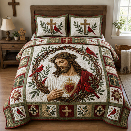 Sacred Heart Crown Of Thorns 3-Piece Quilted Bedding Set GFTOHNL2620