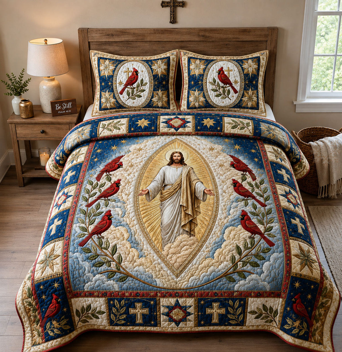 Jesus Heavenly Cardinal Grace 3-Piece Quilted Bedding Set GFTOHNL2621