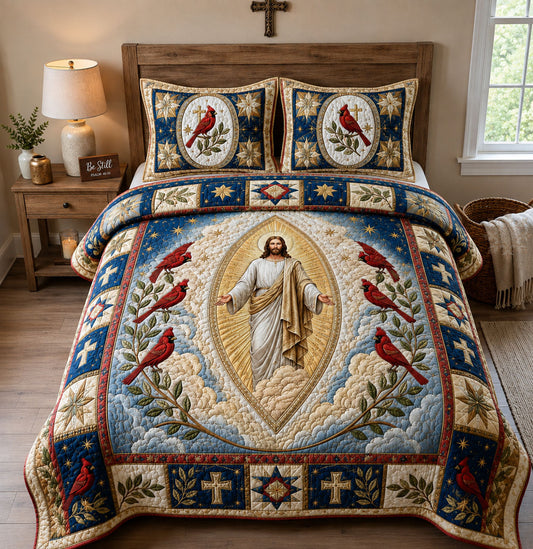 Jesus Heavenly Cardinal Grace 3-Piece Quilted Bedding Set GFTOHNL2621