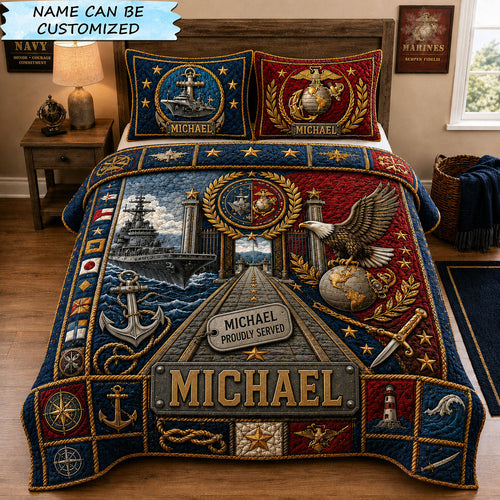 Navy Marine Honor Legacy 3-Piece Quilted Bedding Set QTCUZ GFTOHNL2622