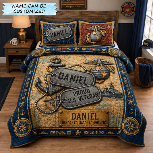 Veteran Dog Tag Honor 3-Piece Quilted Bedding Set QTCUZ GFTOHNL2625