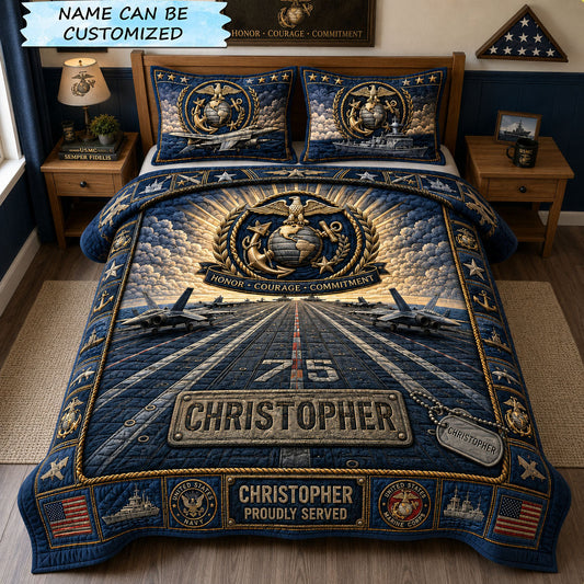 Navy Marine Carrier Legacy 3-Piece Quilted Bedding Set QTCUZ GFTOHNL2626