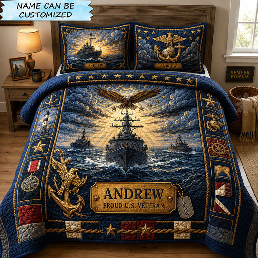 Navy Veteran Sea Honor 3-Piece Quilted Bedding Set QTCUZ GFTOHNL2628