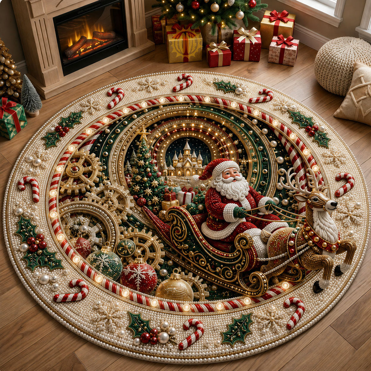 Santa Sleigh Magic Quilted Round Mat GFTOHNL2664