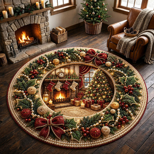 Cozy Christmas Fireplace Quilted Round Mat GFTOHNL2669