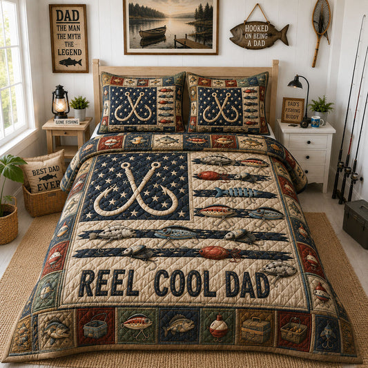 Vintage Fishing Tackle Dad 3-Piece Quilted Bedding Set GFTOHNL267