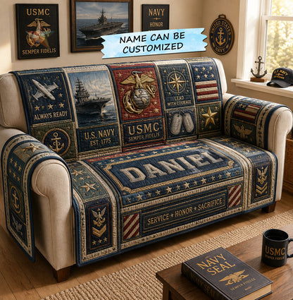 Navy Marines Service Honor Quilted Sofa Cover QTCUZ GFTOHNL2707