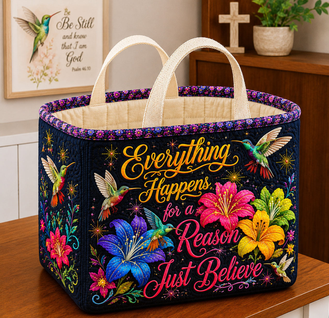 Hummingbird Just Believe Quilted Storage Basket GFTOHNL2709