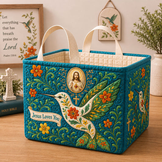 Hummingbird Jesus Loves You Quilted Storage Basket GFTOHNL2713