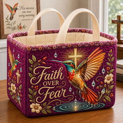 Hummingbird Faith Over Fear Quilted Storage Basket GFTOHNL2714