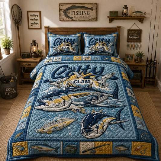 The City Clam Offshore Fishing 3-Piece Quilted Bedding Set GFTOHNL274