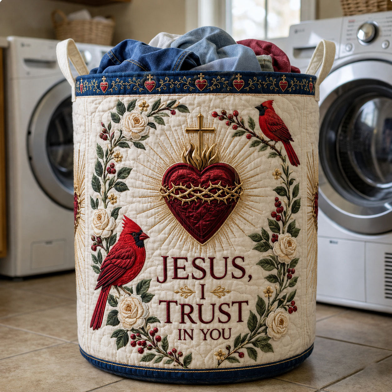 Jesus I Trust In You Quilted Laundry Basket GFTOHNL2759
