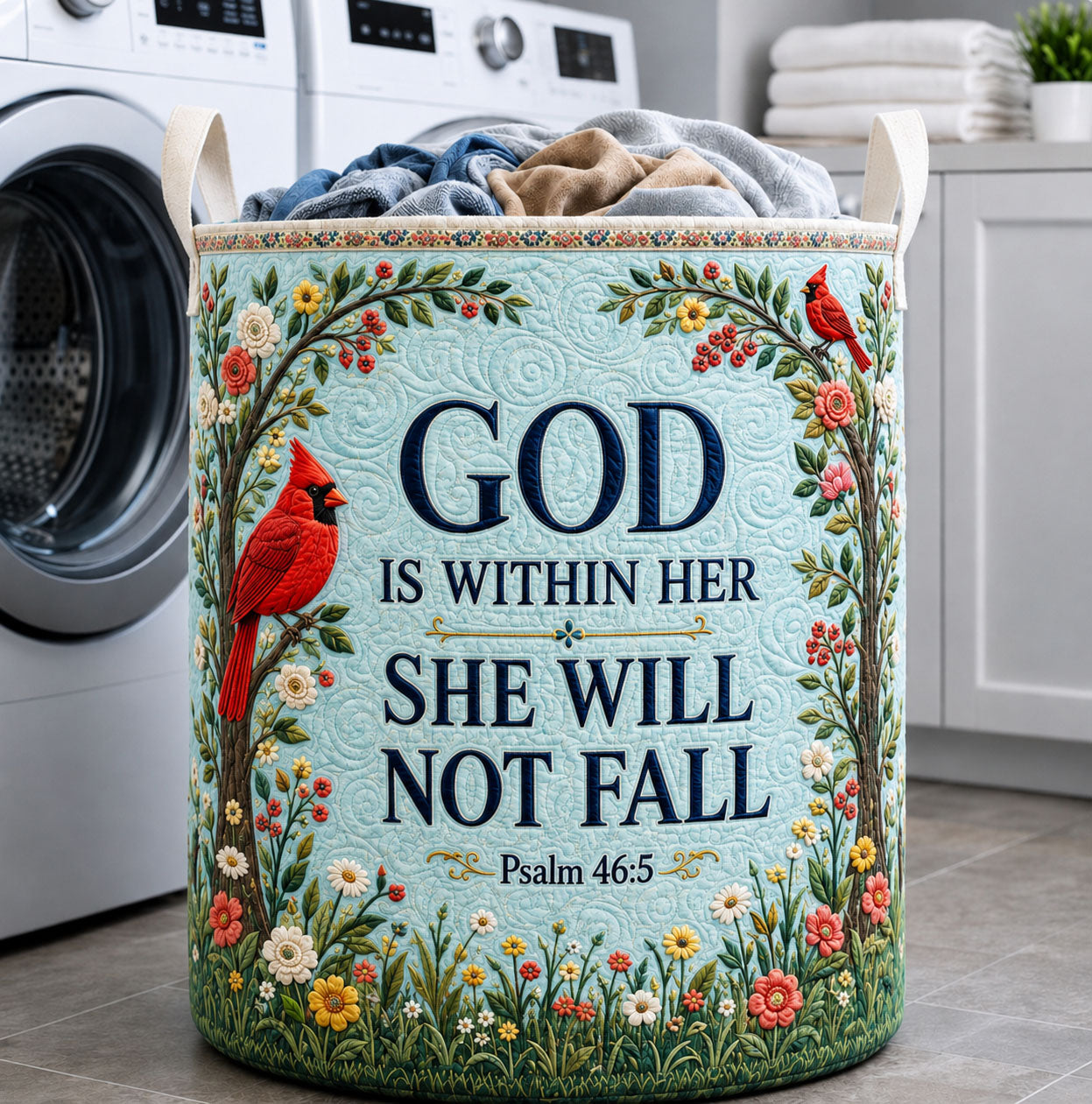 God Is Within Her Quilted Laundry Basket GFTOHNL2762