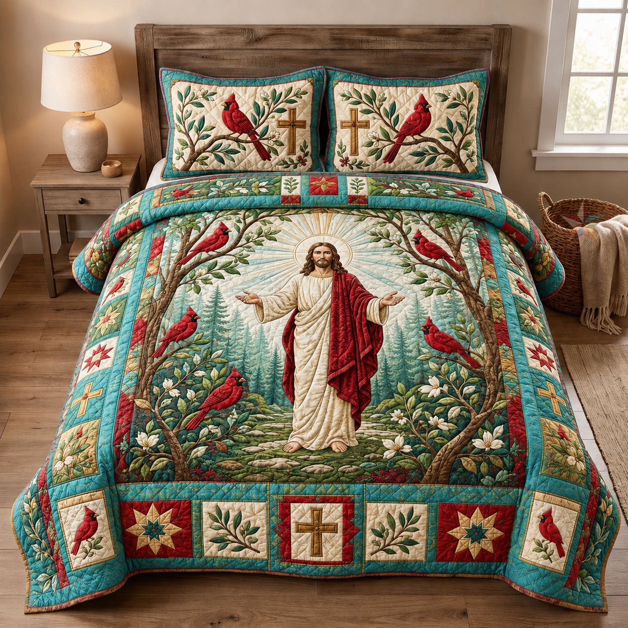 Jesus Cardinal Garden 3-Piece Quilted Bedding Set GFTOHNL2799