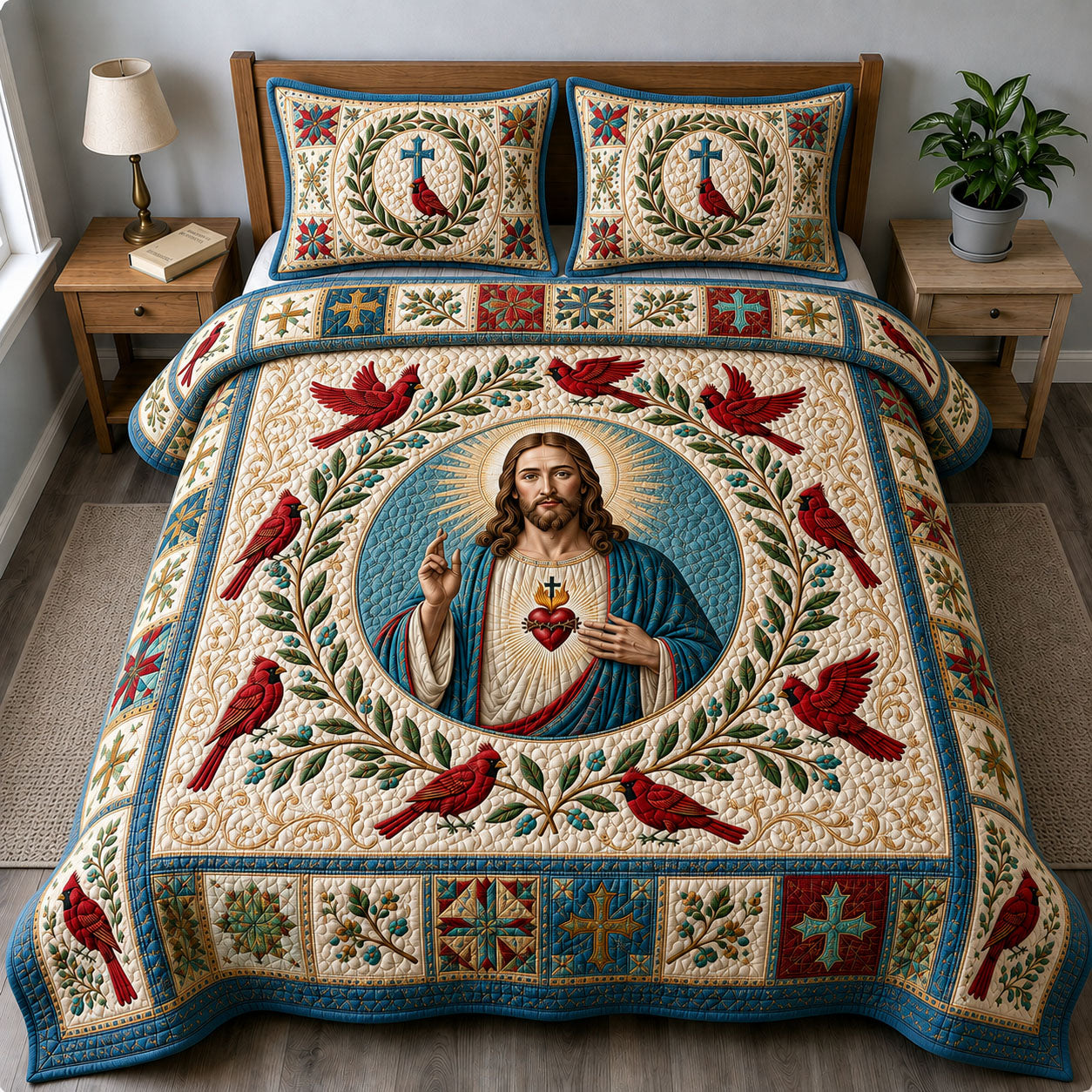 Sacred Heart Cardinals 3-Piece Quilted Bedding Set GFTOHNL2800
