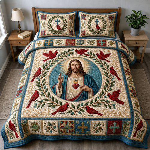 Sacred Heart Cardinals 3-Piece Quilted Bedding Set GFTOHNL2800