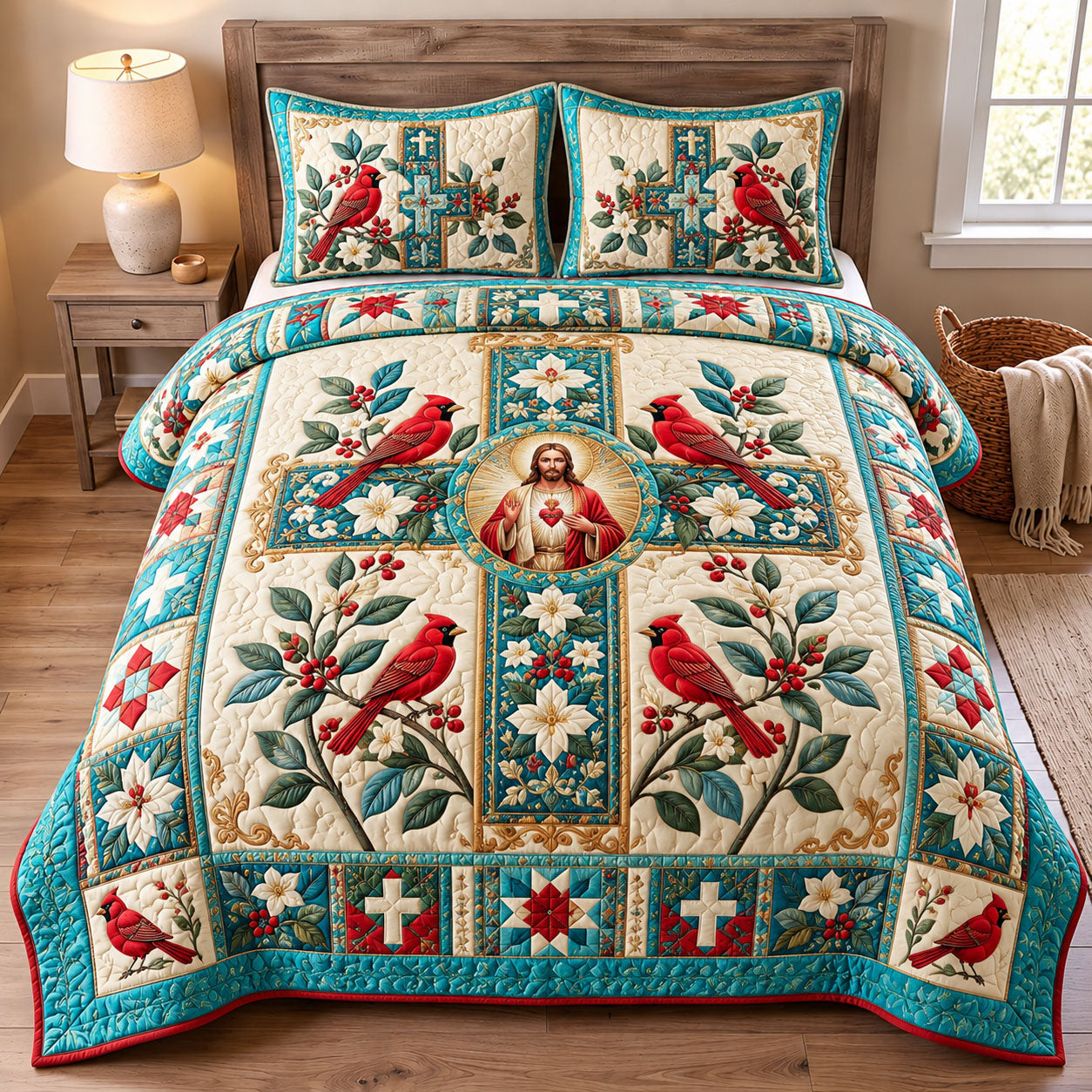 Cardinal Cross Faith 3-Piece Quilted Bedding Set GFTOHNL2802