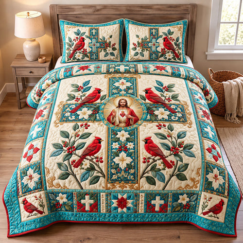 Cardinal Cross Faith 3-Piece Quilted Bedding Set GFTOHNL2802