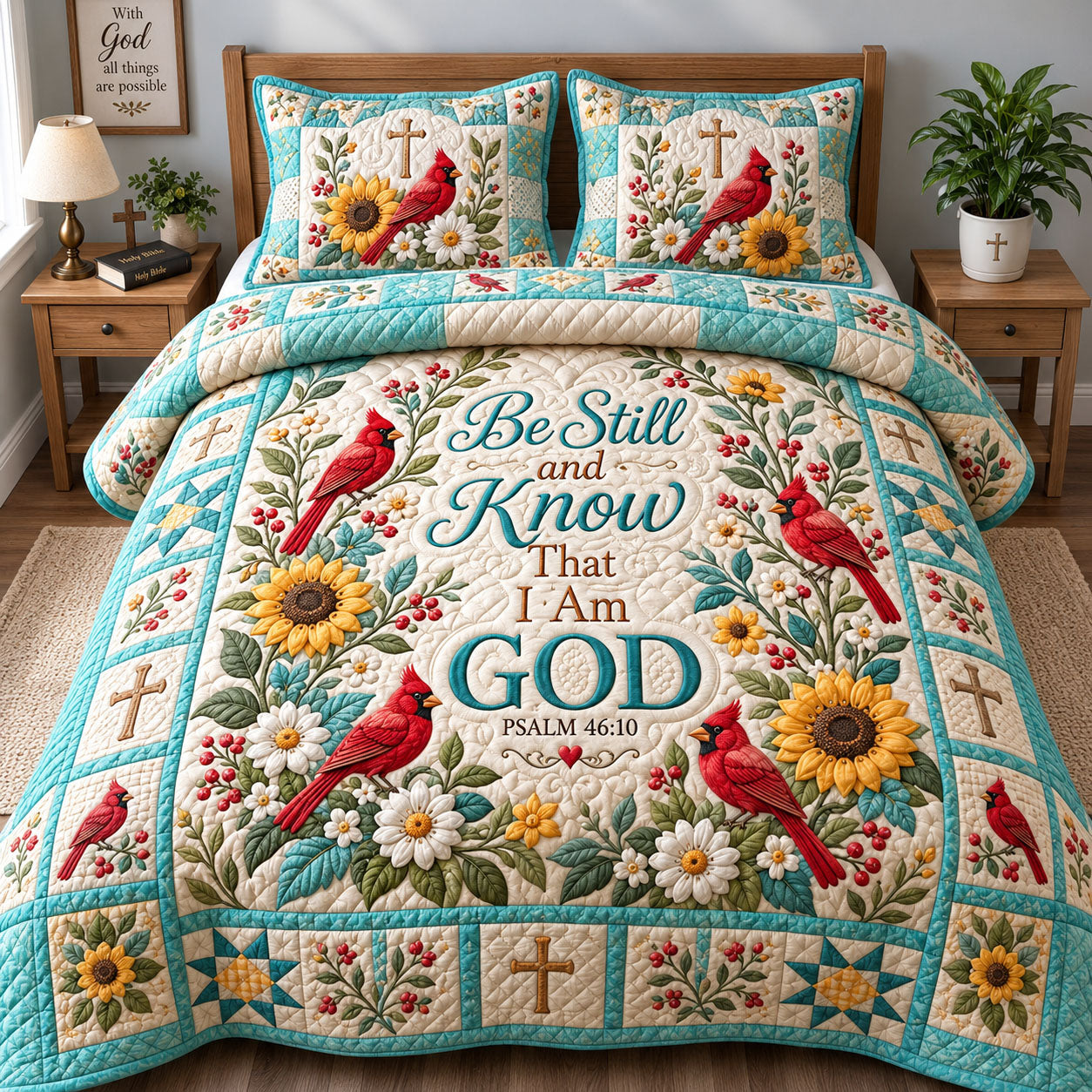 Be Still And Know 3-Piece Quilted Bedding Set GFTOHNL2803