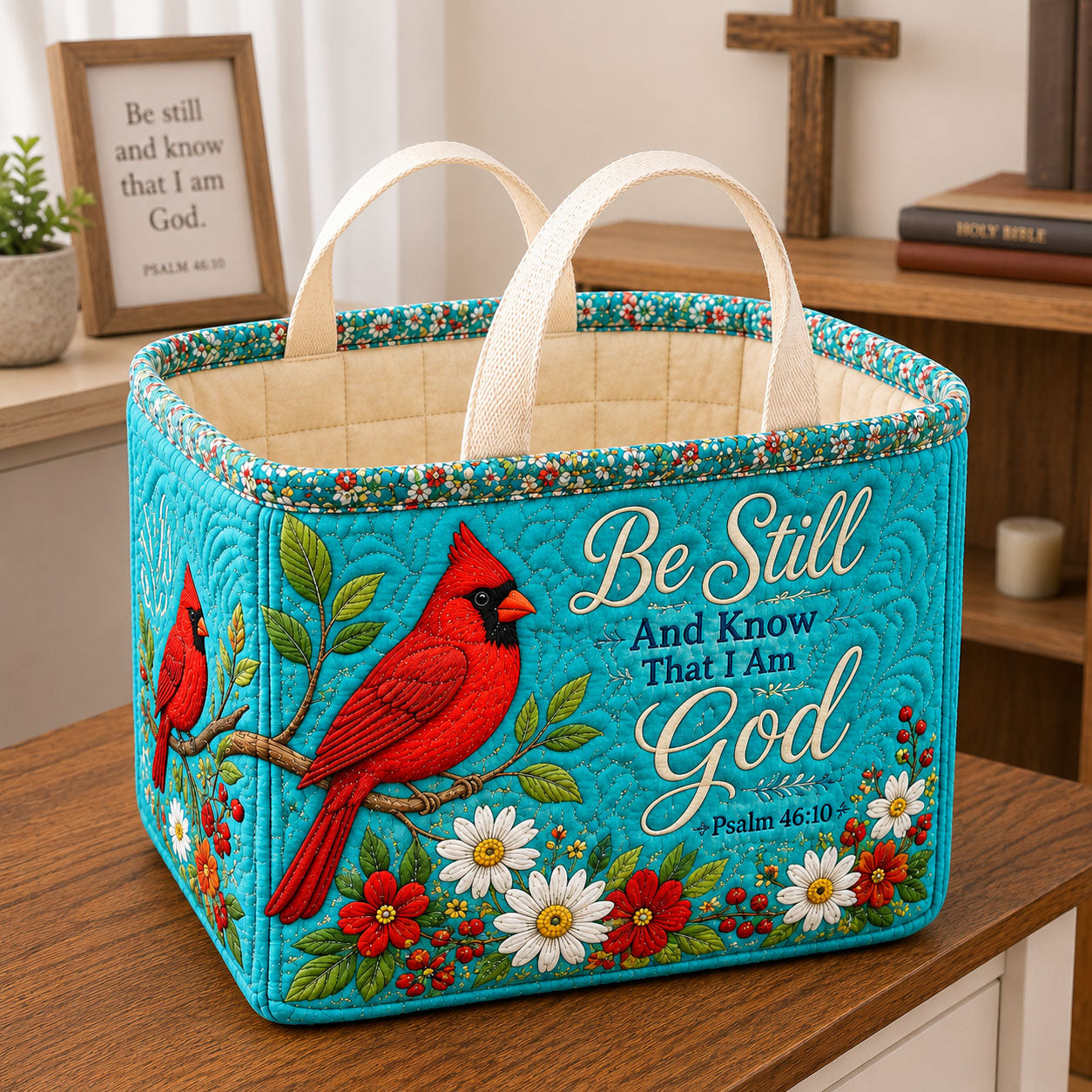 Be Still Cardinal Blessing Quilted Storage Basket GFTOHNL2807