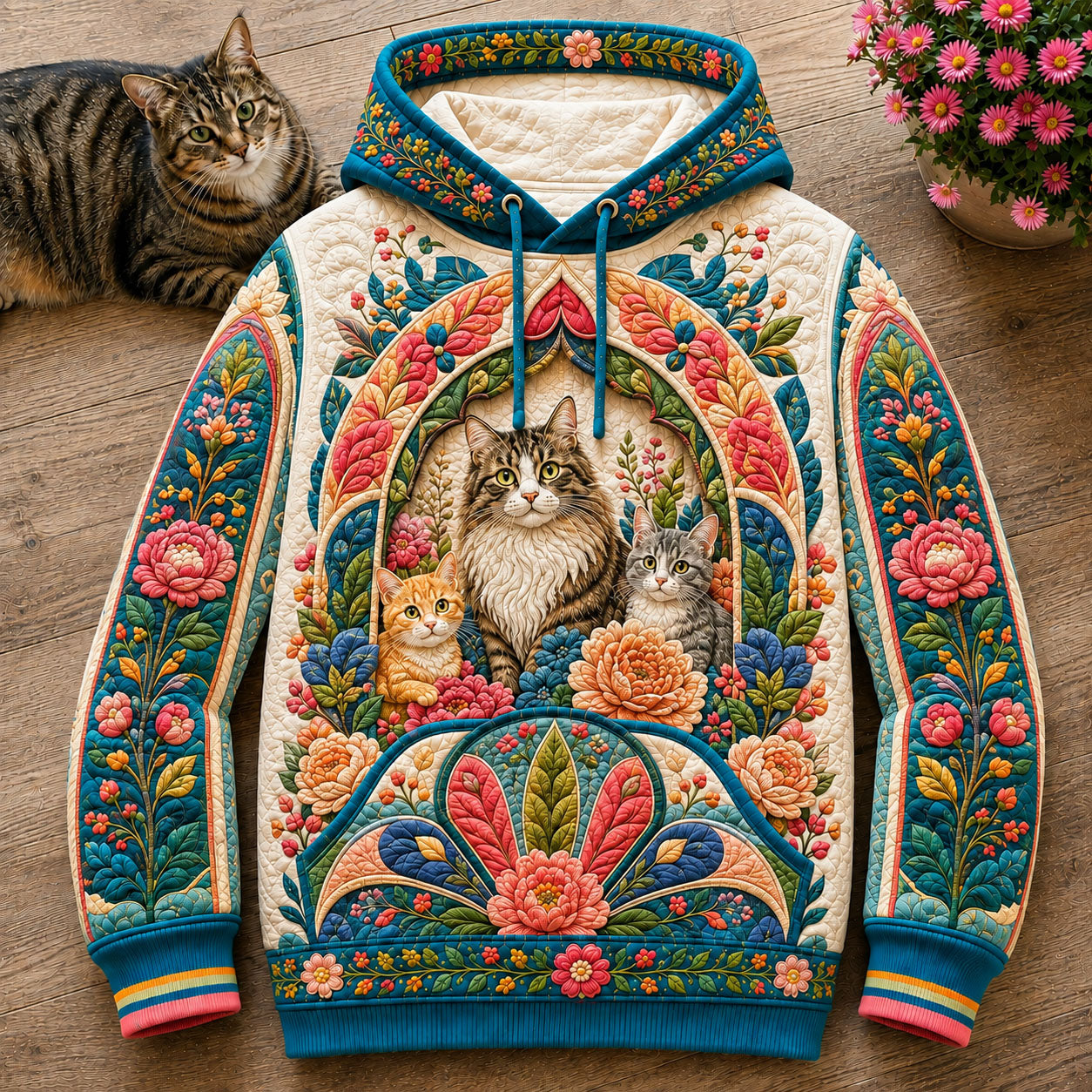 Floral Cat Family Hoodie GFTOHNL2822