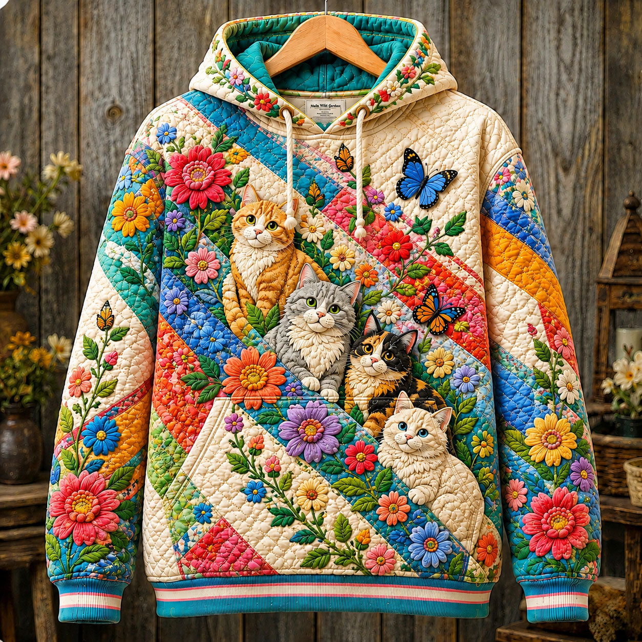 Patchwork Garden Cats Hoodie GFTOHNL2824