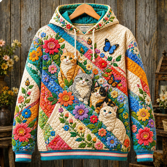 Patchwork Garden Cats Hoodie GFTOHNL2824
