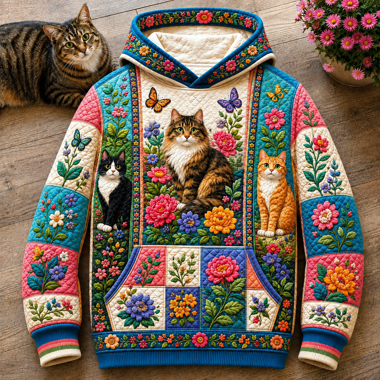 Three Cats Garden Hoodie GFTOHNL2825