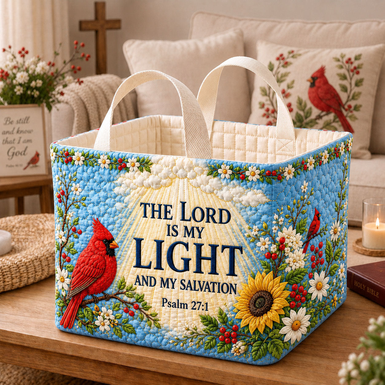 The Lord Is My Light Quilted Storage Basket GFTOHNL2852