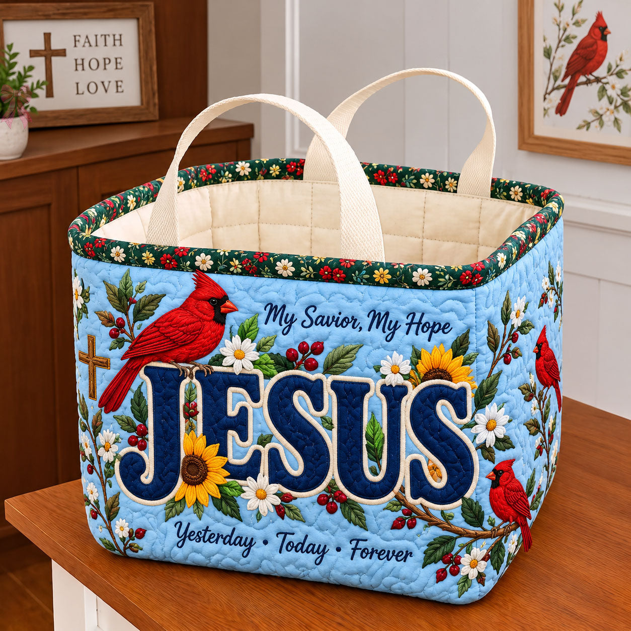 Jesus My Savior My Hope Quilted Storage Basket GFTOHNL2854