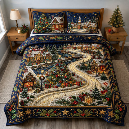 Christmas Village Lights 3-Piece Quilted Bedding Set GFTOHNL2857